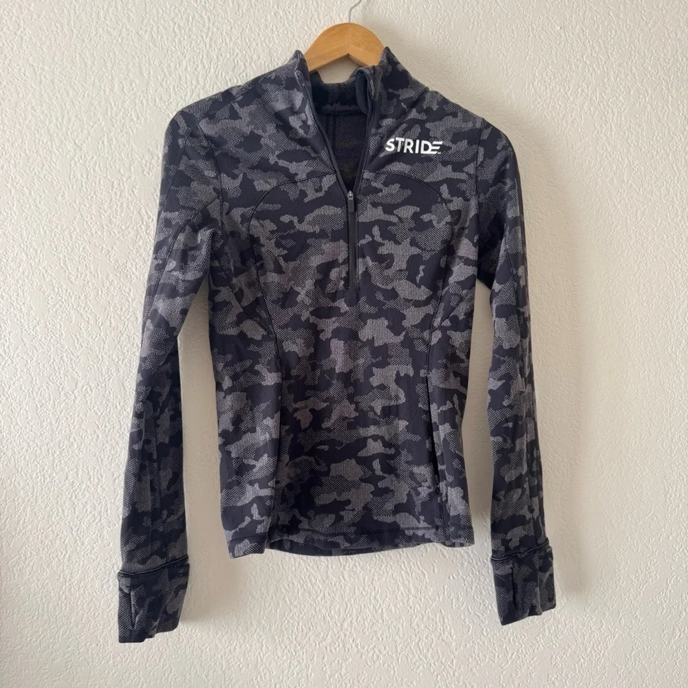 Lululemon Run Briskly 1/2 Zip Long Sleeve Shirt Camo Black Lunar Rock Size 6